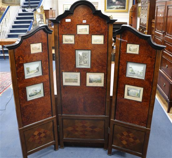 A 19th century Austrian thuyawood dressing screen W. 168cm approx.